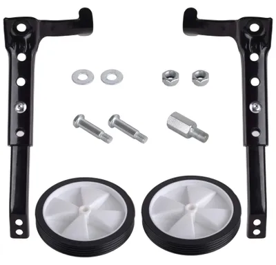 Image de Roues d'appui pour vélos d'enfants en acier au carbone, roues d'appui universelles pour vélos de 18, 20 et 22 pouces, béquille de sécurité pour enfants, vis d'extension pour manette de dérailleur incluse.