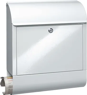 A white mailbox with a newspaper compartment at the bottom.