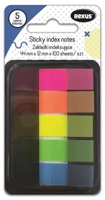 Zdjęcie produktu dla Samoprzylepne znaczniki indeksujące 1,2 x 4,4 cm, 5 neonowych kolorów