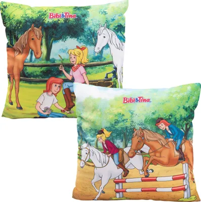 Produktbild von Bibi & Tina Kissen - Pferde Plüsch Dekokissen Zierkissen Kopfkissen 30 x 30 cm