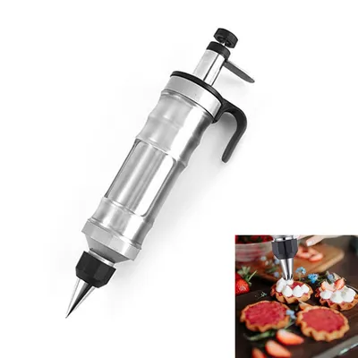 Produktbild von Gebäckpresse Edelstahl Plätzchenpresse, Keksmaschine Gebäckspritze mit Aufsätzen, Kekspresse für Plätzchen, Gebäck & Spritzgebäck,Schwarz 28x8,5 cm