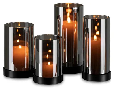 Kerzenhalter-Set, 4er, Glas & Metall, Schwarz, 8–20 cm