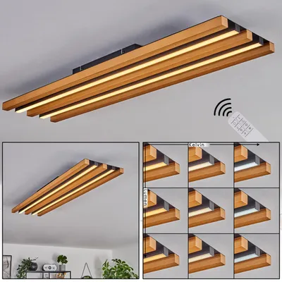 Produktbild von Spirago dimmbare Deckenlampe aus Metall/Holz/Kunststoff in Schwarz/Natur/Weiß