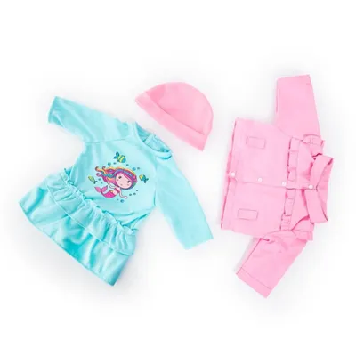 Produktbild von Bayer Design 83889AA Kleider für Puppen 33-38cm, 3 Teile, Babypuppen Anziehsachen, türkis/rosa