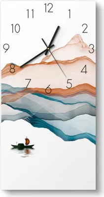 Produktbild von DEQORI Glasuhr 30x60 cm Zahlen 'Berglandschaft' Wanduhr Glas Uhr Design leise