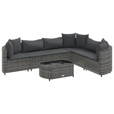 Produktbild von 7-tlg. Garten-Sofagarnitur mit Kissen Grau Poly Rattan
