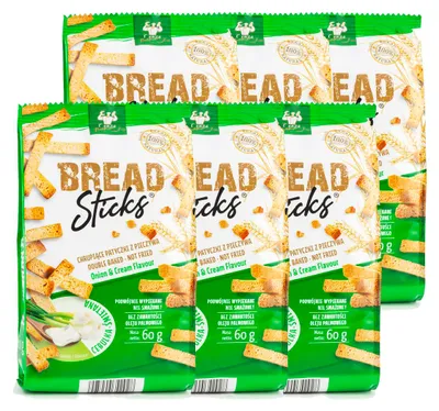 Productafbeelding van Crazy Bakery Broodstengels met ui-room smaak, 60g, 6 stuks per pak