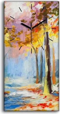 Produktbild von Wandkunst Leinwand Bild Uhr 30x60 Malerei Wald Bäume Pfad Blätter Natur - schwarze Hände