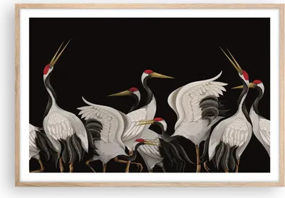 Produktbild von Gerahmtes Poster - Rahmen in heller Eiche - Kraniche Vögel Grafiken - 91,5x61 cm - Wand Bild - Wanddeko - Wandbilder - Kunstposter - Wandposter - Bilderrahmen - Bilder - Kunstdruck - P2NAA91x61-4748