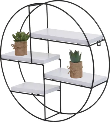 Produktbild von Wandregal MCW-K76, Hängeregal Schweberegal Regal, 4 Regalböden Metall Massiv-Holz Industrial 45x45x11cm  weiß