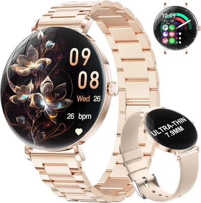 Produktbild von Elegante Damen Smartwatch 1.43" AMOLED, ultradünn, Bluetooth 5.3 Anrufe, 110+ Sportmodi,Frauengesundheit,IP68 wasserdicht,Fitnessuhr für iOS & Android