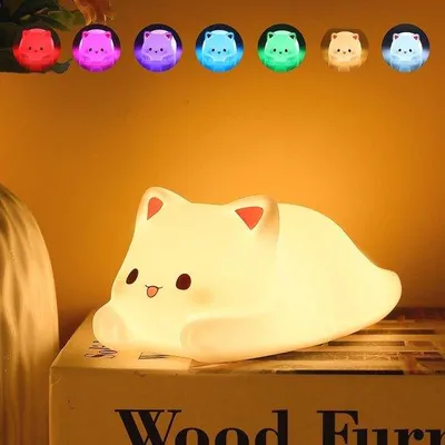Productafbeelding van Nachtlampje met 16 Kleuren - Dimbaar Kattenlampje voor Kinderkamer - Siliconen Nachtverlichting en Kawaii Kamerdecoratie