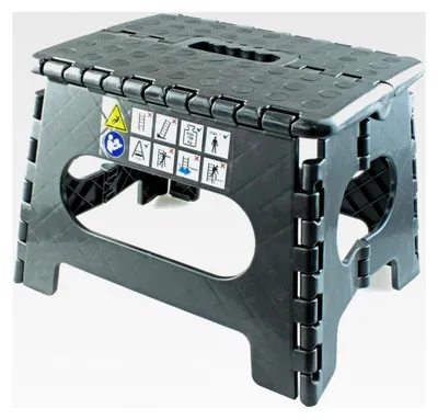 Produktbild von Klapphocker 22 cm hoch, belastbar bis zu 150 kg, leicht faltbar, schwarz