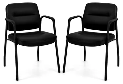 Produktbild von Wartezimmerstühle ohne Rollen, 2er Set gepolsterte Konferenzraumstühle aus Kunstleder mit integrierten Armlehnen, ergonomische Gästestühle für Empfang, Büro, Klinik, Schwarz
