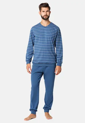Image de Pyjama deux pièces pour homme Ladeheid, manches longues, coloré, en coton, modèle LA40-220 (Norden Blanc, taille L)