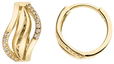 Produktbild von Ohrringe Creolen aus 333 Gold Gelbgold mit 32 Zirkonia Ø 15mm gewellt glänzend