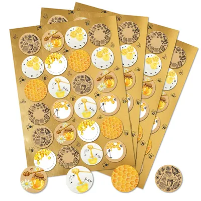 Produktbild von Honig-Aufkleber - Selbstklebend zum Beschriften - Für Honiggläser - 96er Set Ø 4 cm Kraftpapier-Optik