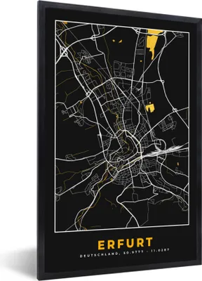 Produktbild von MuchoWow® Gerahmtes Poster Schwarz und Gold - Stadtplan - Erfurt - Deutschland - Karte 60x90 cm - Poster mit Schwarzem Bilderrahmen Wandposter Rahmen Foto Bilder - Kunst