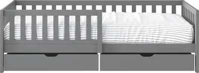 Produktbild von Sunny Isa Kinderbett aus Holz mit 2 Schubladen in Grau | Bett Ohne Matratze | Einzelbett mit Rausfallschutz in 206 x 98 cm | Für Matratzengröße: 90 x