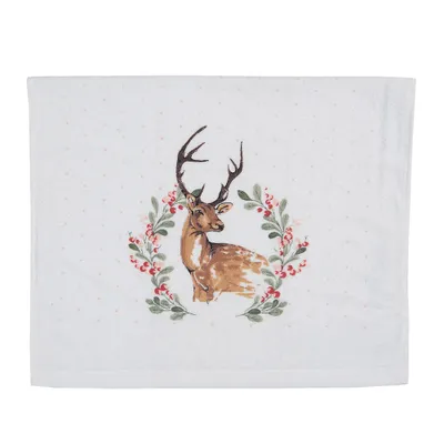 Produktbild von Clayre & Eef Gästehandtuch 40x66 cm Weiß Braun Baumwolle Rechteck Hirsch