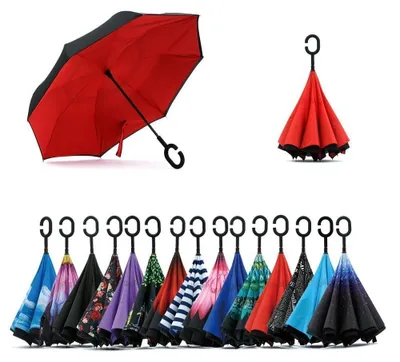 Image de Paraplu inversée - Poignée en forme de C - Double couche - Pliable - Résistante au vent - Anti-UV - Parapluie inversé