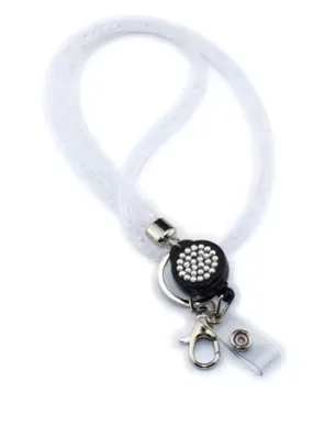 Produktbild von 1x WEISS Schlüsselband Umhängeband Lanyard & Ausweisjojo Zipper & Karabinerhaken Ausweise Autoschlüssel Zugangskarten Bling Kristalle