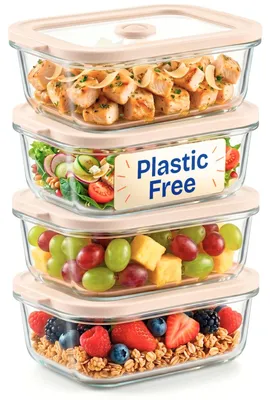 Zdjęcie produktu dla Szklany pojemnik do przechowywania żywności, 1,5 szklanki, z pokrywką - bez plastiku, wielokrotnego użytku