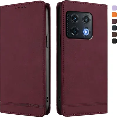 Obrázek produktu pro Pouzdro pro OnePlus 10 Pro, retroPolyuretankožené flip pouzdro s stojánkem a přihrádkami na karty Červený