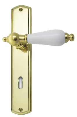 Produktbild von Oscar R039 Ghidini Türgriff-Langschild-Garnitur, Handhabe weiß  (Oberfläche: Messing M1 - poliert, Lochung: BB, Türstärke: 38 - 42 mm, Entfernung: 72mm) Oberfläche: Messing M1 - poliert Lochung: BB Türstärke: 38 - 42 mm Entfernung: 72mm