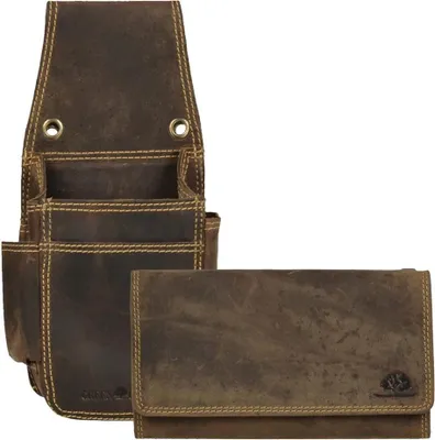 Produktbild von Greenburry Profikellnerset Kellnergeldbörse Kellnerbörse + Holster extra strong Leder doppelt genäht in Vintage antikbraun
