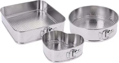 Productafbeelding van 3 losse cakevormen, merk La Cucina, aluminium, 26x26x7,5 cm, zilverkleurig