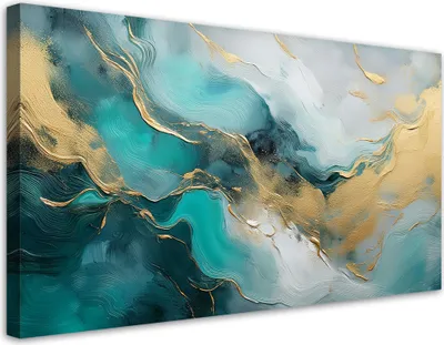 Produktbild von Leinwandbild Marmor Abstraktion Glamour Gold Türkis 100x50 Feeby Bunt bild für die wand bereit zum aufhängen