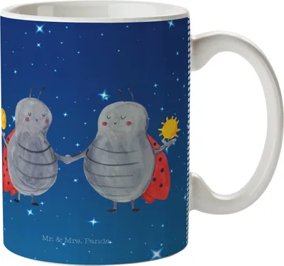 Produktbild von Mr. & Mrs. Panda Haferl Sternzeichen Zwilling - Sternenhimmel Blau - Geschenk, Marienkäfer, Pott, Geburtstag Mai, Kinderbecher, Plastikbecher, Trinklernbecher, Zwillinge