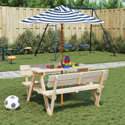Produktbild von Möbel Picknicktisch für 4 Kinder mit Sonnenschirm Massivholz Tanne - Gartentische 3281618
