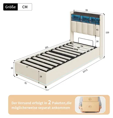 Productafbeelding van Enkelbed - Bedframe met opbergruimte - Houten constructie - 90 x 200 cm - Stijl C