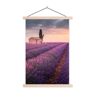 Produktbild von MuchoWow® Textilposter Lavendel - Blumen - Lila - Feld 40x60 cm mit holzfarbenen Rahmen - Poster