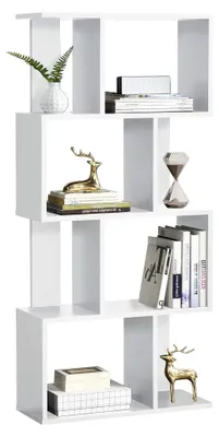 Produktbild von Bücherregal Brattahlid 130 x 60 x 24 cm mit 4 Fächern und 4 Ablagen, Standregal, Medienregal, Aktenregal, Aufbewahrung in Weiß