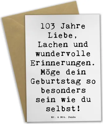 Produktbild von Mr. & Mrs. Panda Grußkarte Spruch 103. Geburtstag - Weiß - Geschenk, Alter, einladungskarten, Liebe und Freude, Klappkarte, weihnachtskarten, babykarte, lebensjubiläum