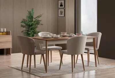 Productafbeelding van Moderne bruine eettafel, houten eetkamer, uitschuifbare tafel, design tafel