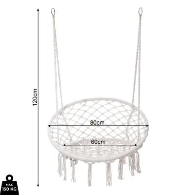 Image de Fauteuil suspendu Rebecca Mobili Kadyos 120x80x60 Polycoton acier blanc crème Boho