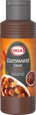 A bottle of Hela Currywurst Sauce.