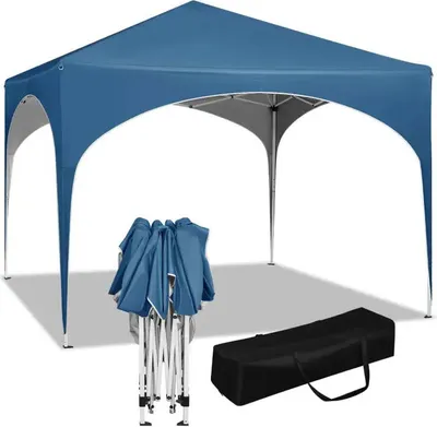 Produktbild von BukkitBow – Partyzelt mit runder Kante – faltbares Zelt – wasserdicht und wetterfest – Gartenpavillon – 300 x 300 cm – Blau