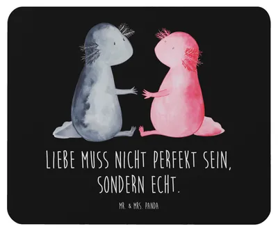 Produktbild von Mr. & Mrs. Panda Mauspad Axolotl Liebe - Schwarz - Geschenk, pc, laptop mousepad, mousematte, Mouse Pad, Valentinstag