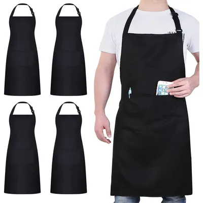 Produktbild von Schürzen 4 Stück Schwarz Wasserdicht mit 2 Taschen Verstellbar für Küche Garten BBQ