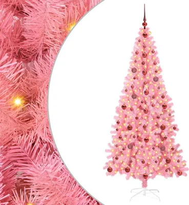 Obrázek produktu pro vidaXL Vánoční stromek s 300 LED diodami a stojanem Růžový 210 cm PVC