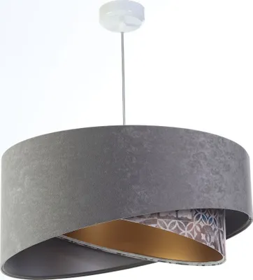 Produktbild von Hängeleuchte Stoff E27 D: 50 cm rund H: max. 102 cm in Weiß Grau Beige (Vintage Print) Silber Gold Hängelampe