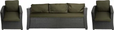 Immagine prodotto di Cuscini da giardino per mobili in polyrattan per 5 persone Verde Divano 140x50, 2 cuscini per sedie 56x50, cuscini per mobili da giardino