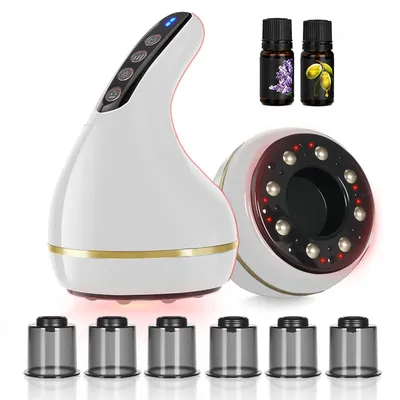 Produktbild von Elektrisches Schröpfgerät Set, 6 Schröpfgläser & 2 Massageöle, Vakuum Schröpfer mit Wärmefunktion 36-45℃, einstellbare Saugkraft, USB aufladbar