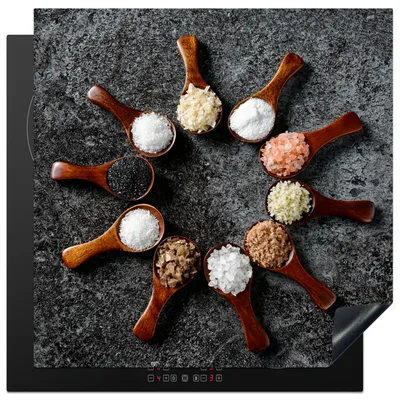 Produktbild von KitchenYeah© Herdabdeckplatte Löffel - Kräuter - Gewürze - Küche - Industrie , 78x78cm, Küche Deko, Glaskeramikkochfeld Herdabdeckung, Abdeckplatte fùr Kochfeld