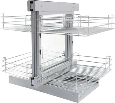 Zdjęcie produktu dla KuKoo – kosze do szafek kuchennych z nierdzewnej stali, wysuwane, do szafek narożnych, kosze do szafek, wysuwane kosze, kosze do przechowywania, rozwiązanie do przechowywania, szafka narożna 90–100 cm, zestaw 4 szuflad